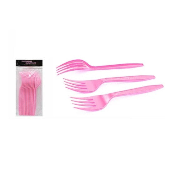 Tenedores Plasticos Color Rosado x 12pcs