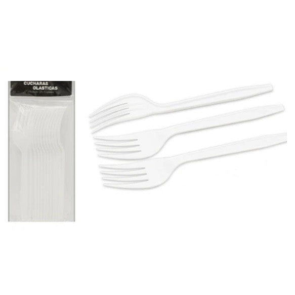 Tenedores Plasticos Color blanco x25pcs