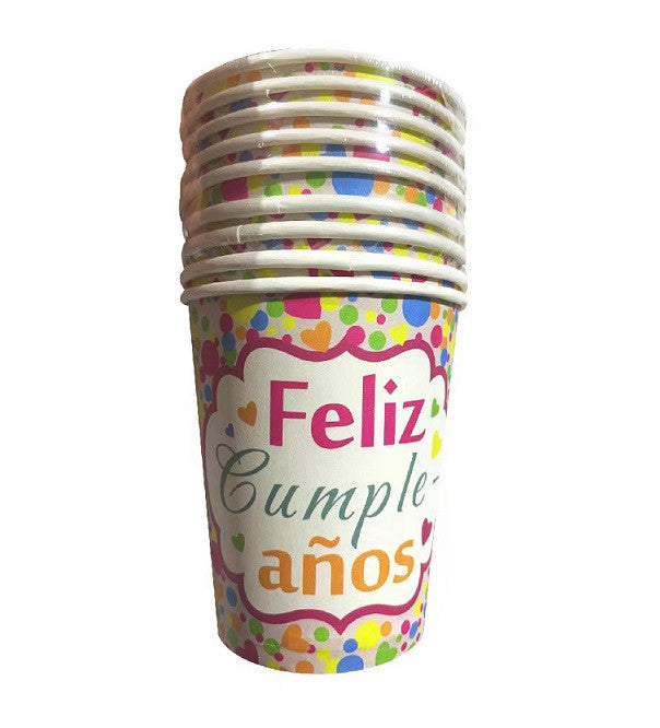 Vaso de Cartón Feliz Cumpleños x10