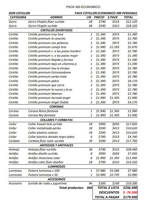 Pack 300 personas económico