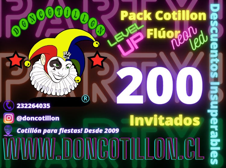 Pack cotillon fluor luminoso, para 200 invitados