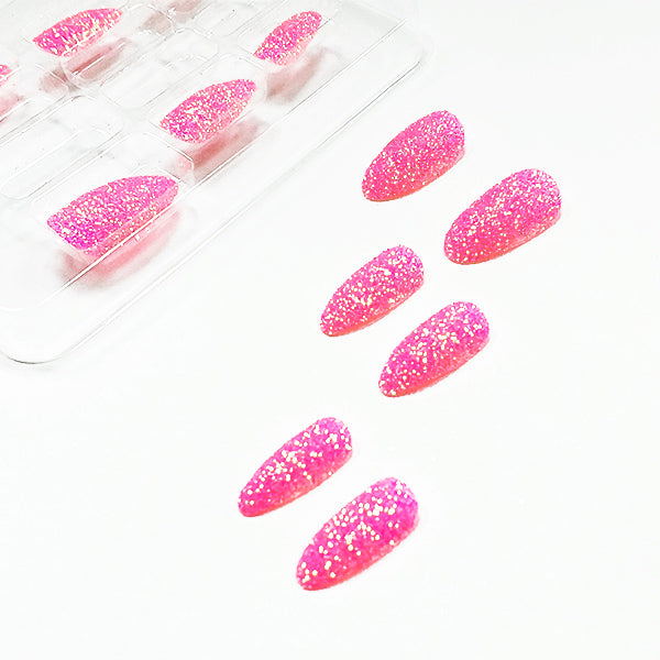 Uñas postizas glitter fucsia