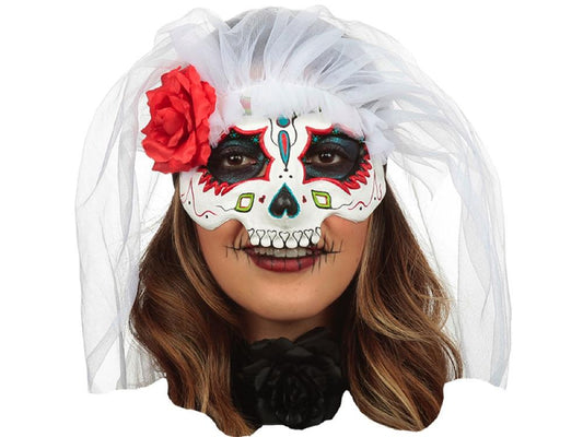 Mascara Catrina Con Velo 7 Ojos Rojos - Ghoulish - Carnaval Online