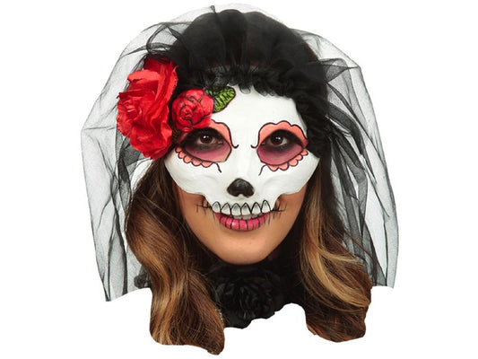Mascara Catrina Con Velo 12 Ojos Damasco - Ghoulish - Carnaval Online