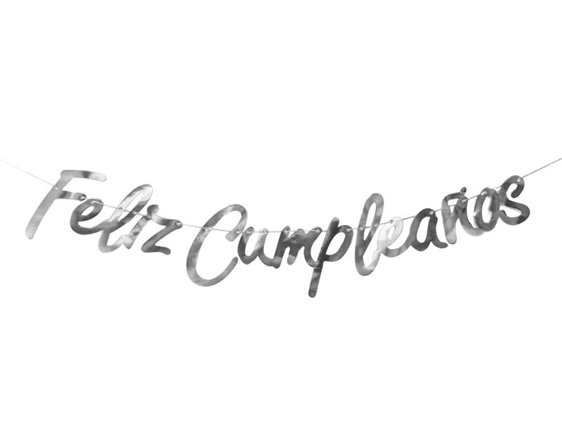 Cartel Feliz Cumpleaños Plateado - Airy - Carnaval Online