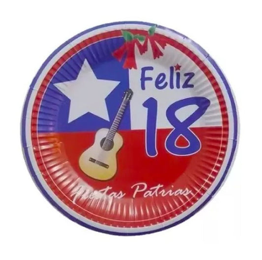 Platos De Cartón Viva Chile, Fiestas Patrias 10 Unidades