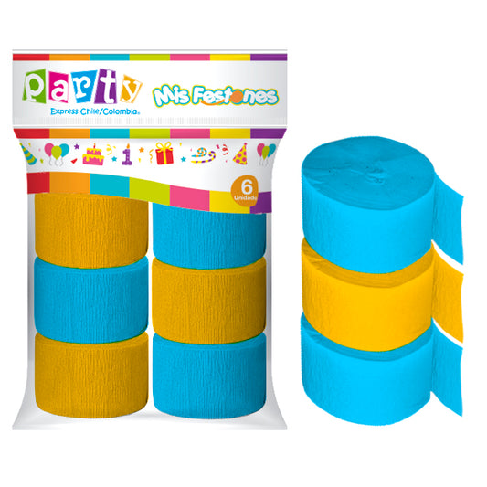 Set 6 festones colores: celeste y amarillo - Decoración