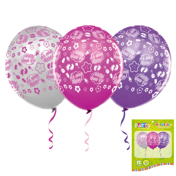 Set de Globos estampados "ES UNA NIÑA" x 12 unidades - Globos