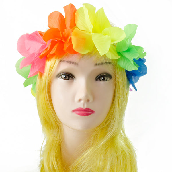 Corona Hawaiana tela flor fluor grande - Cintillos y Coronas