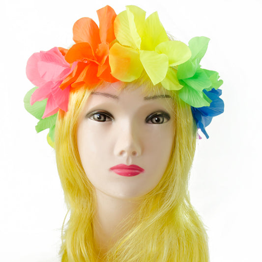 Corona Hawaiana tela flor fluor grande - Cintillos y Coronas