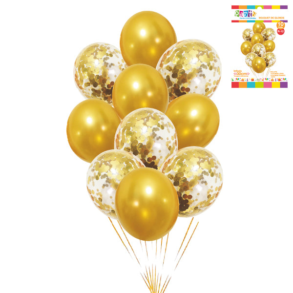 Bouquet de Globos lisos y Confetti x 10 unidades