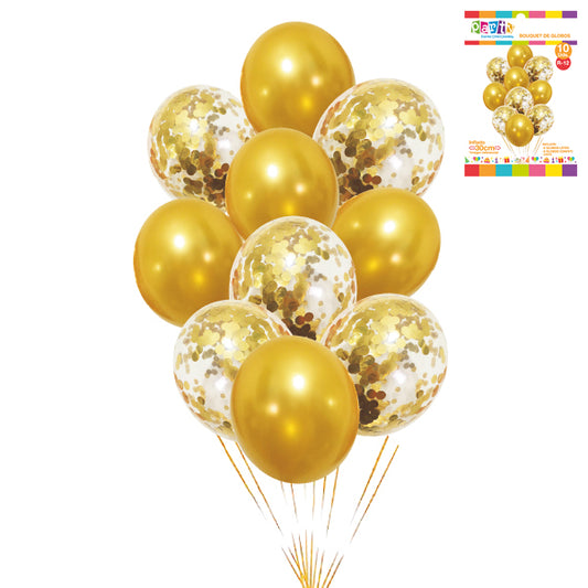 Bouquet de Globos lisos y Confetti x 10 unidades