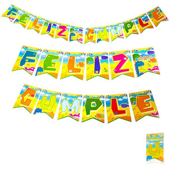 Banderin Dino Feliz Cumpleaños - Decoración