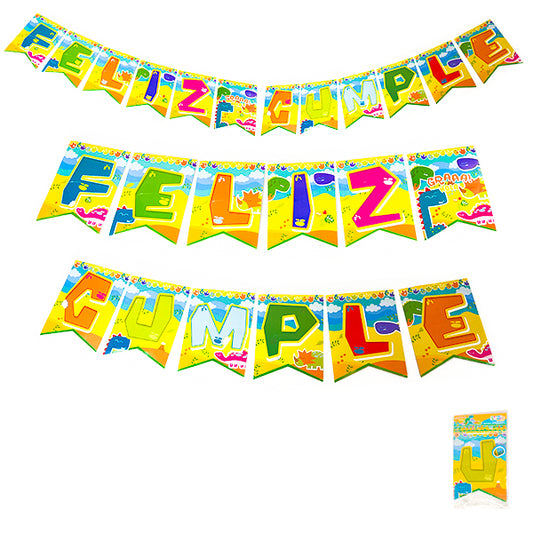 Banderin Dino Feliz Cumpleaños - Decoración