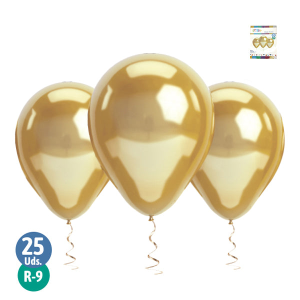 Set de 25 globos cromados dorado R9