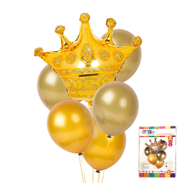 Set Globo Mylar Latex Corona Dorado - Globos