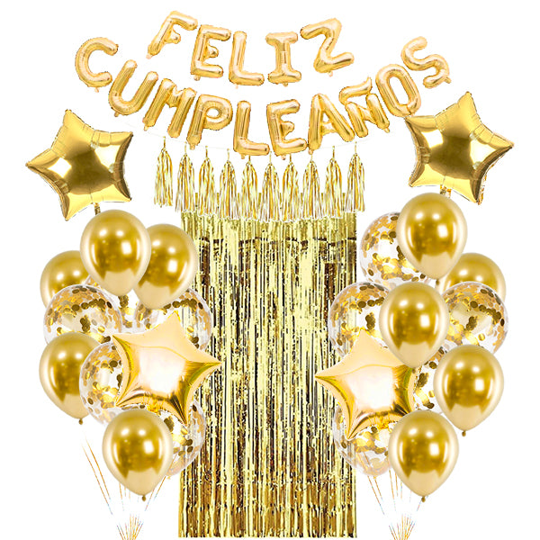 Set Globo Mylar/Banner 55 Pzas. Dorado - Globos