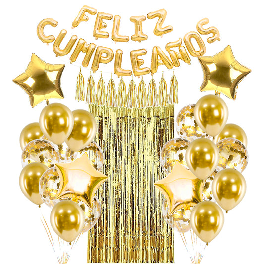 Set Globo Mylar/Banner 55 Pzas. Dorado - Globos