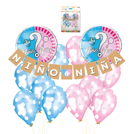 Set de decoración con banner para revelación de género