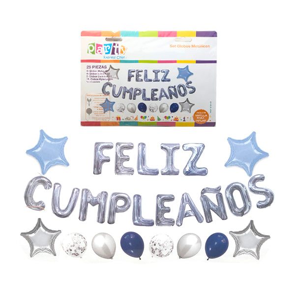 Set Globo Mylar 25 Pzas. F.C. Plata - Globos