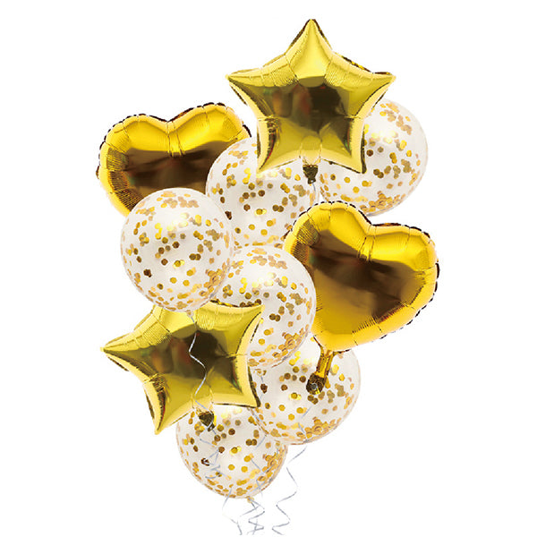 GLOBO MYLAR/LATEX CONFETTI DORADO 10 PIEZAS. - Globos