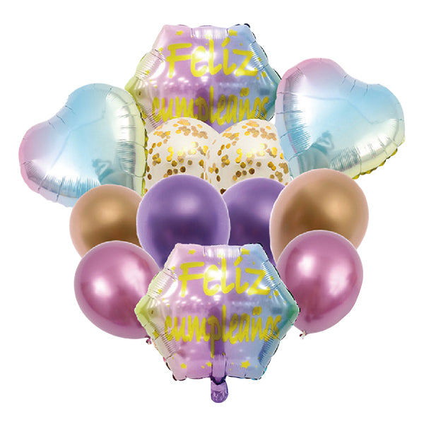 Set Decorativo 12 Globos Feliz Cumpleaños - Globos