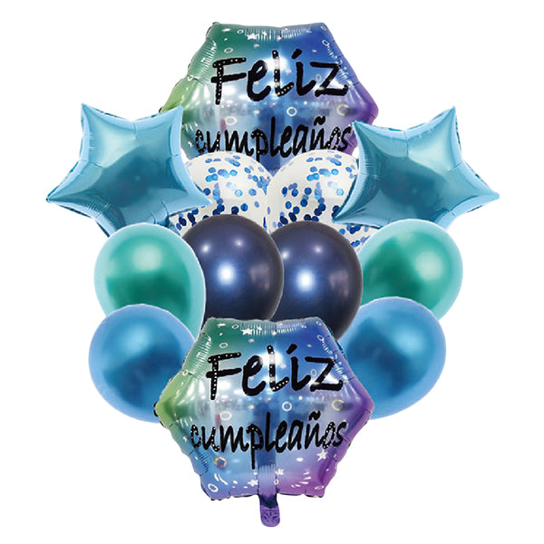 Set de Globos Mylar/Latex  Azul x 12 Piezas - Globos