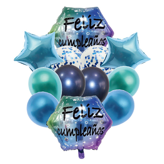 Set de Globos Mylar/Latex  Azul x 12 Piezas - Globos