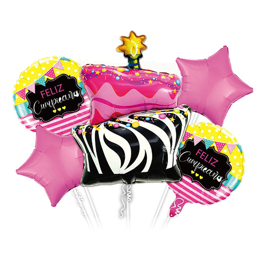 Bouquet de globos torta Feliz Cumpleaños 5 piezas