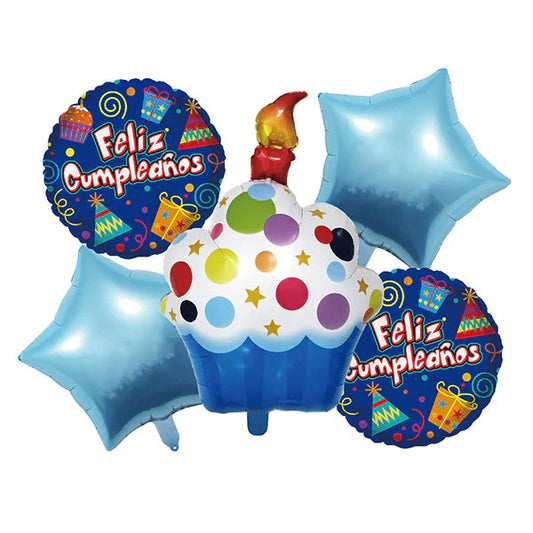 Set 5 Globos Cupcake Azul