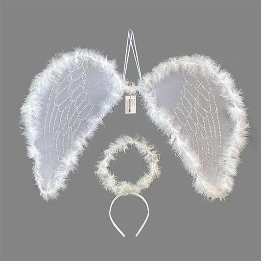 SET ALAS ANGEL C/ HALO 50*40 BLANCA GLITER