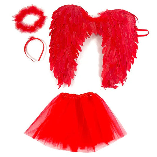 SET ALAS PLUMAS/TUTU/CINTILLO ROJO ADULTO