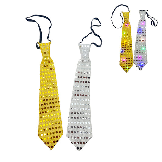 Corbata LED con Lentejuelas – Dorada y Gris/Plateada - Artículos Luminosos