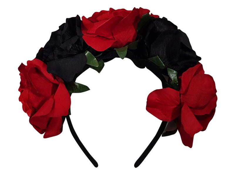 Corona De Flores Roja Y Negra - Airy - Carnaval Online