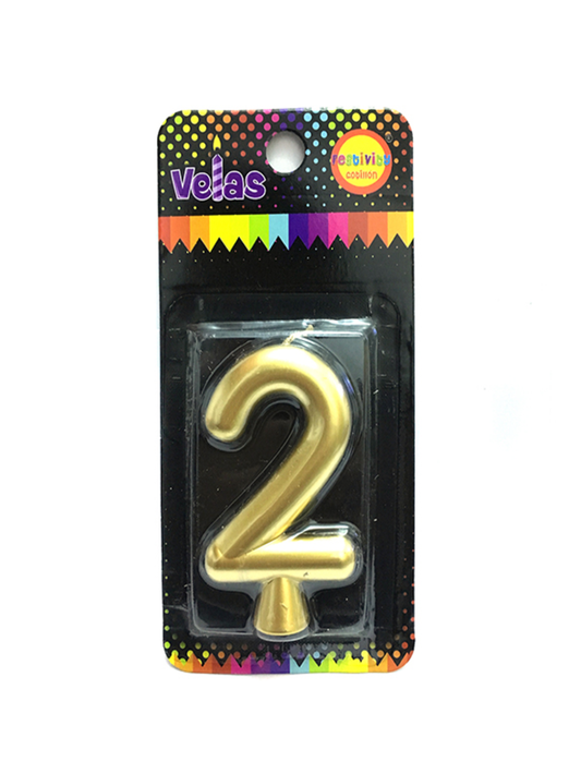 VELA NUMERAL DORADA N 2 X1 UNI - Don Cotillon