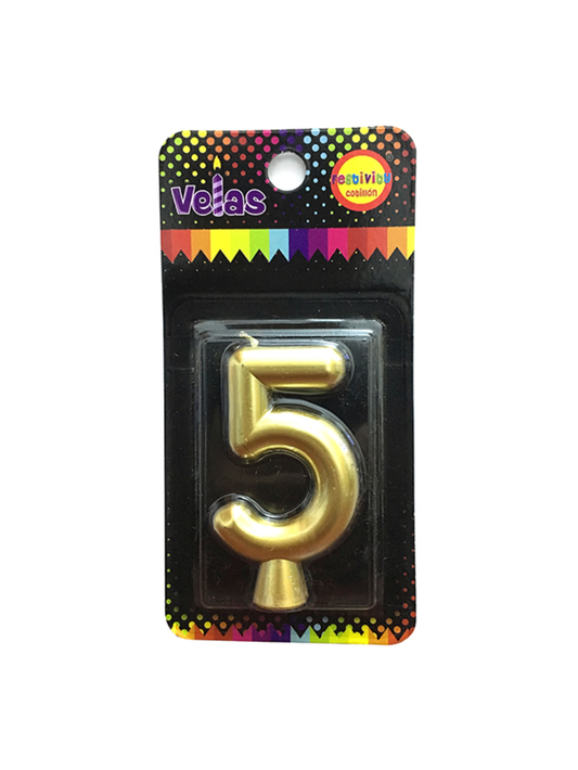 VELA NUMERAL DORADA N 5 X1 UNI - Don Cotillon