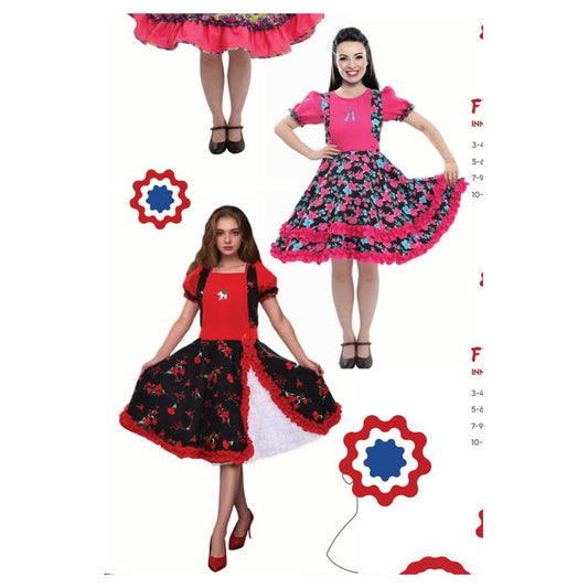 Vestido Huasa Chinita Floreado Fucsia/Negro S