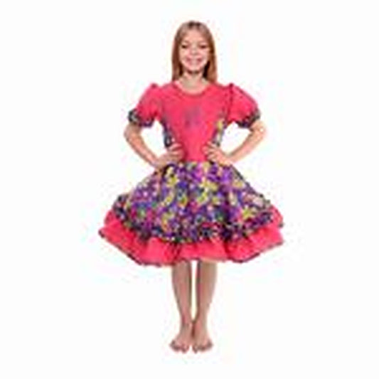 Vestido Huasa Chinita Floreado Fucsia/Lila 10-12