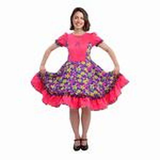 Vestido Huasa Chinita Floreado Fucsia/Lila L