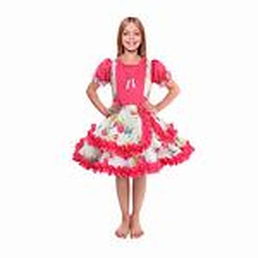 Vestido Huasa Chinita Floreado Fucsia/Blanco 5-6