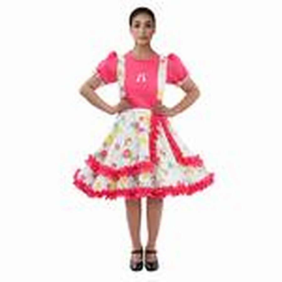 Vestido Huasa Chinita Floreado Fucsia/Blanco S - Disfraces