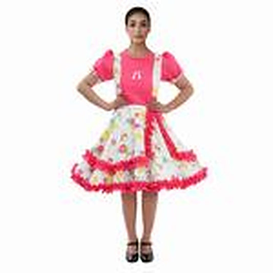 Vestido Huasa Chinita Floreado Fucsia/Blanco M