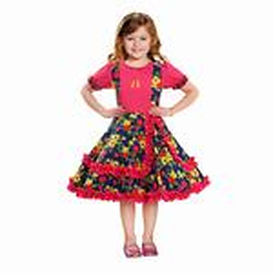 Vestido Huasa Chinita Floreado Fucsia/Azul 5-6