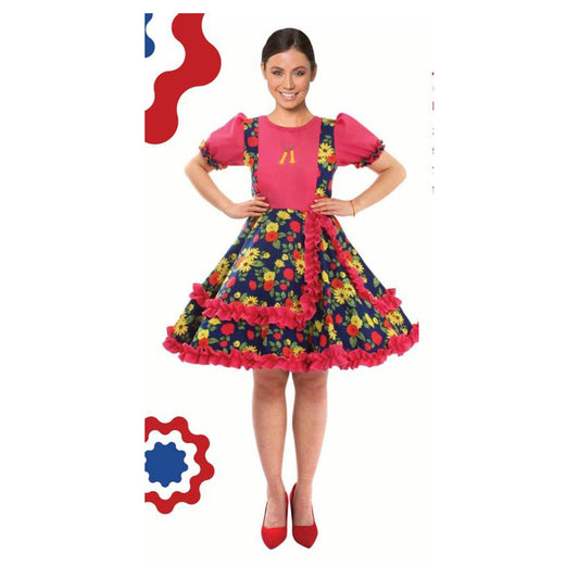 Vestido Huasa Chinita Floreado Fucsia/Azul S