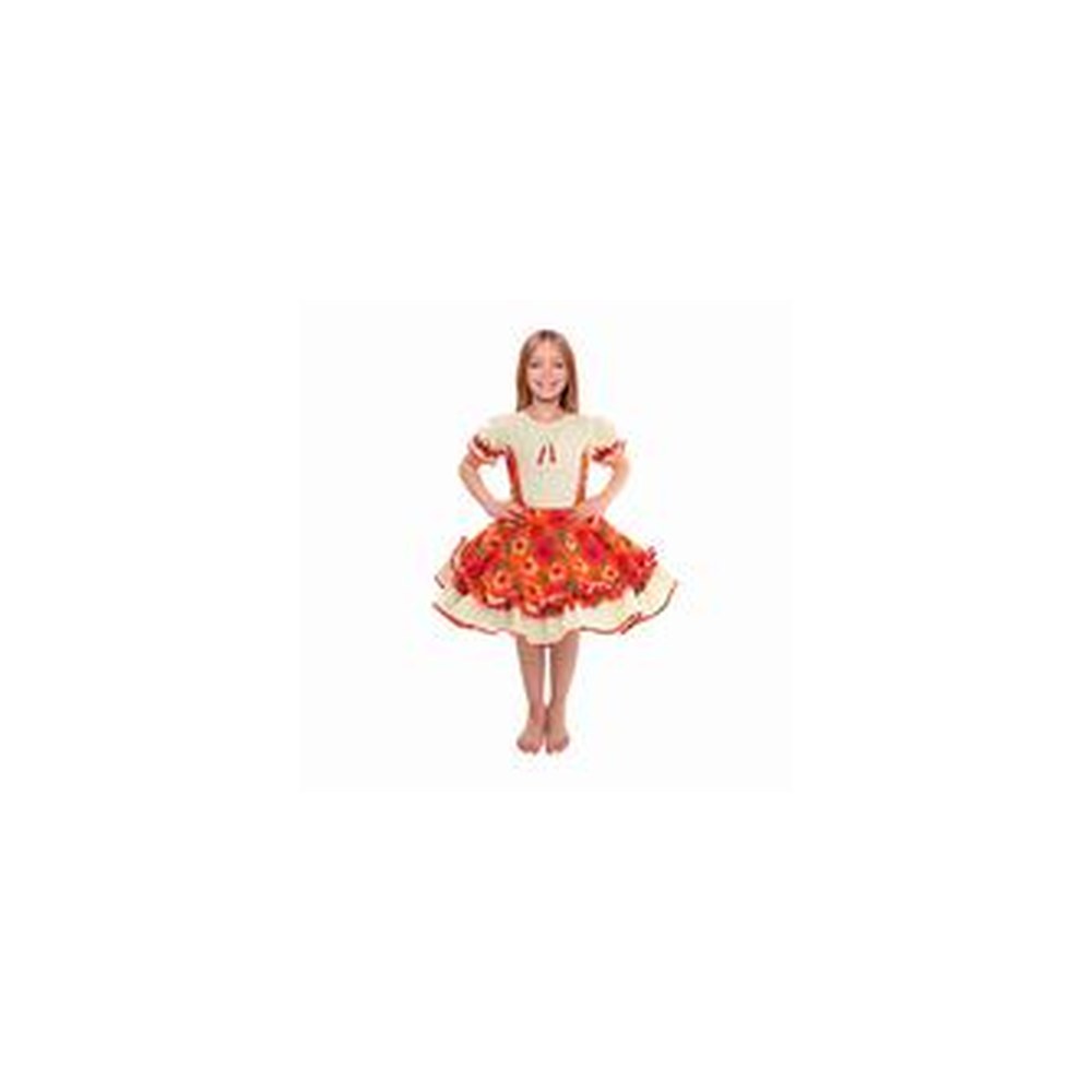 Vestido Huasa Chinita Floreado Naranjo/Blanco 5-6 | Don Cotillon