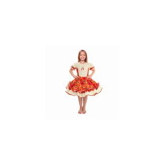 Vestido Huasa Chinita Floreado Naranjo/Blanco 5-6 | Don Cotillon