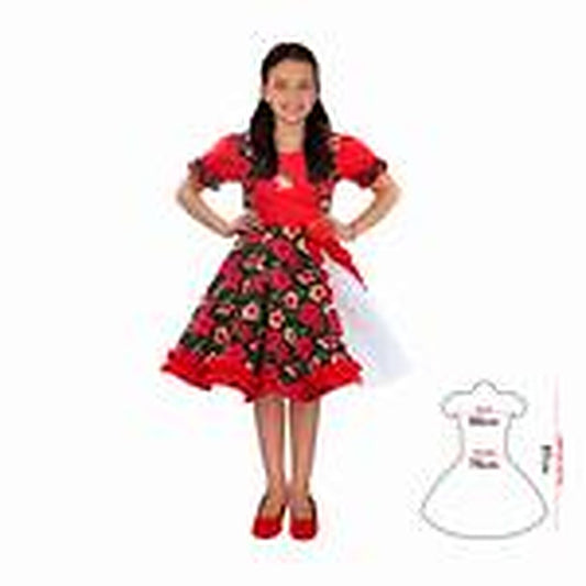 Vestido Huasa Chinita Floreado Rojo/Negro 10-12