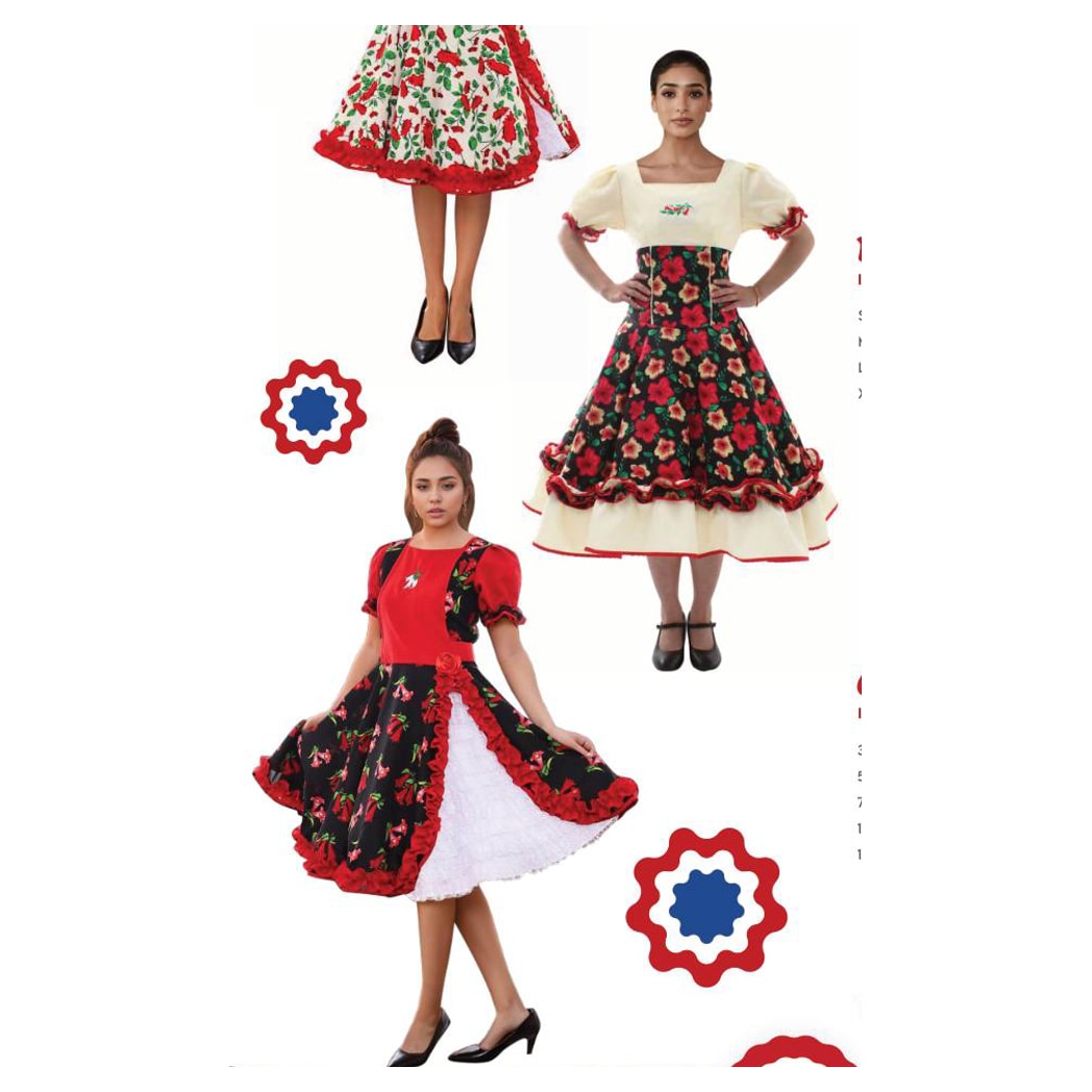 Vestido Huasa Chinita Copihue Rojo/Negro M