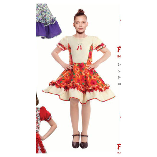 Vestido Huasa Chinita Floreado Rojo Xl