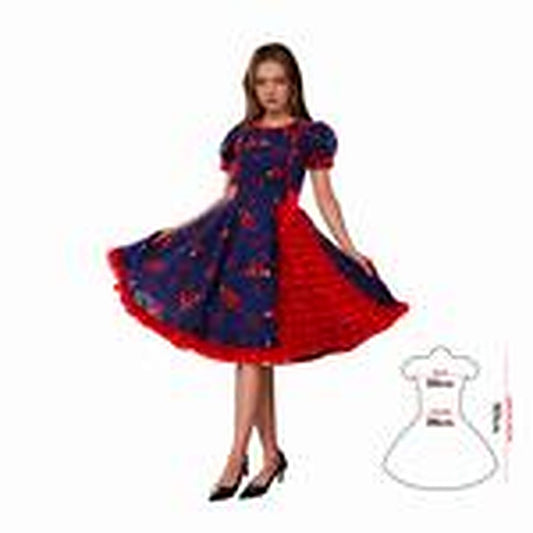 Vestido Huasa Chinita Floreado Azul/Fucsia L
